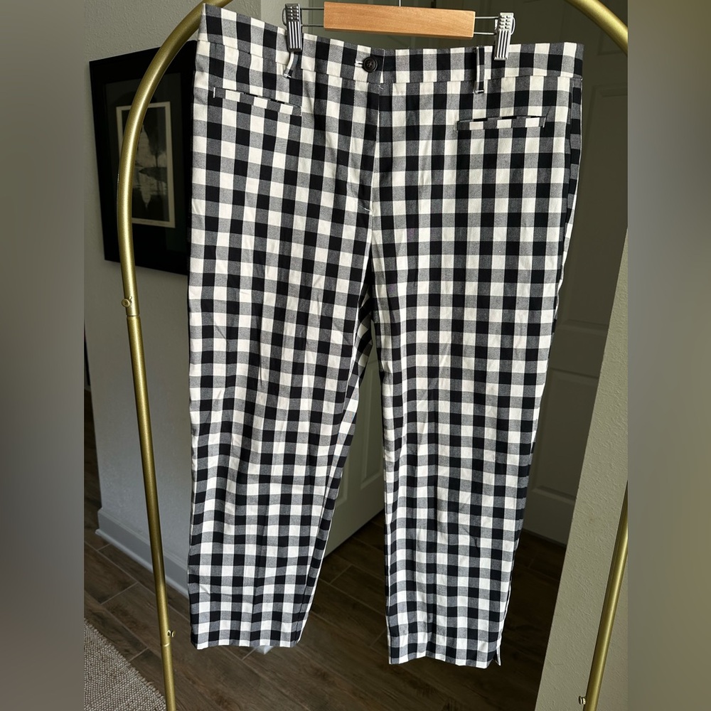 Ann Taylor Black and White Cropped Gingham Trousers